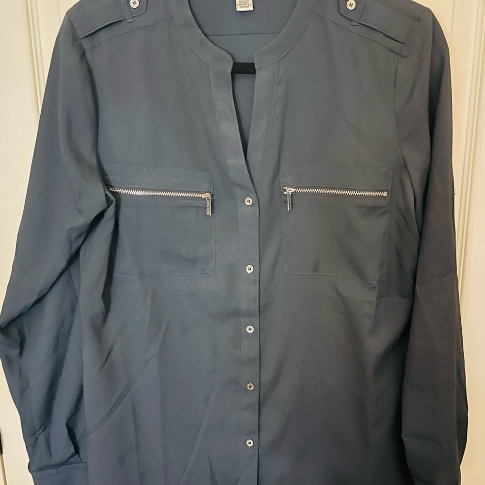 Calvin Klein Blue Grey Long Sleeve Blouse Size S